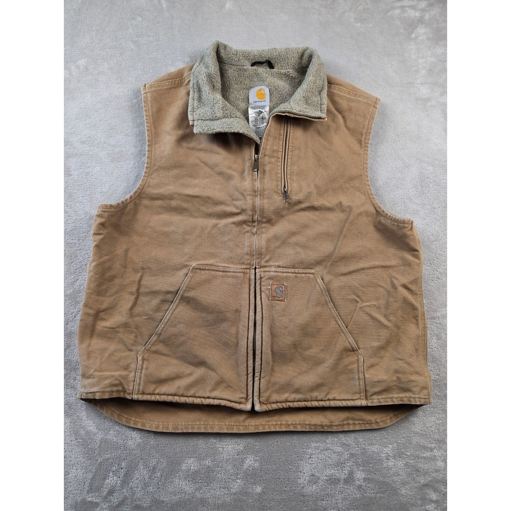Vintage Carhartt Canvas Vest V33 Mens XL Brown CML Sherpa Lined Workwear